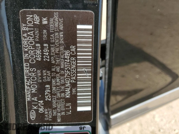 2015 Kia Cadenza Premium with VIN KNALN4D75F5174426, listed as a Copart auction lot 65013104 with 204,459 mi miles and Clean Title. Bid and sale history available at carsss.com. Image 12.