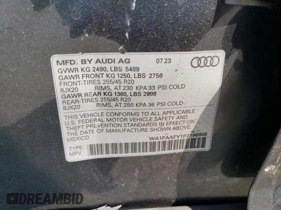 2023 Audi Q5 S line Prestige with VIN WA1FAAFY1P2196808, listed as a Copart auction lot 75560314 with 17,286 mi miles and Salvage Title. Bid and sale history available at carsss.com. Image 15.