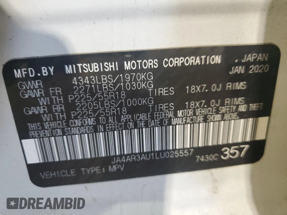 2020 Mitsubishi Outlander Sport ES 2.0 with VIN JA4AR3AU1LU025557, listed as a Copart auction lot 51481865 with 90,792 mi miles and Salvage Title. Bid and sale history available at carsss.com. Image 13.