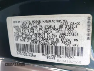 2001 Toyota Sienna LE z VIN 4T3ZF13C51U324527, wystawiony jako IAAI lot #41622465 z przebiegiem 145 450 mil mil oraz . Historia ofert i sprzedaży dostępna na DreamBid. Obrazek 9.