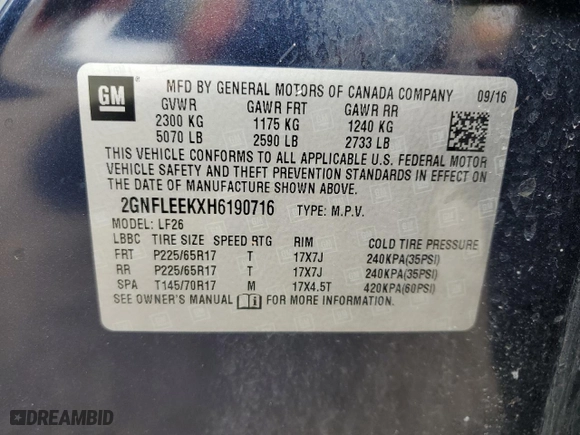 2017 Chevrolet Equinox LS with VIN 2GNFLEEKXH6190716, listed as a Copart auction lot 53573585 with 103,498 mi miles and Clean Title. Bid and sale history available at carsss.com. Image 13.