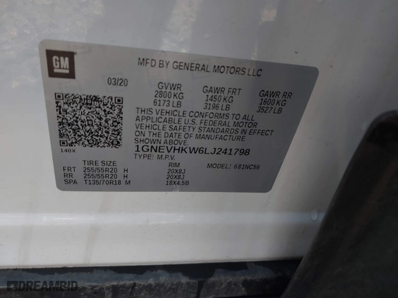 2020 Chevrolet Traverse LT Leather with VIN 1GNEVHKW6LJ241798, listed as a IAAI auction lot 41858163 with 85,560 mi miles. Bid and sale history available at carsss.com. Image 9.