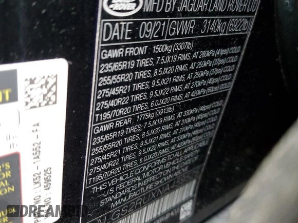 2022 Land Rover Range Rover Westminster with VIN SALGS2RUXNA459525, listed as a Copart auction lot 72558804 with 55,875 mi miles and Salvage title. Bid and sale history available at DreamBid. Image 14.