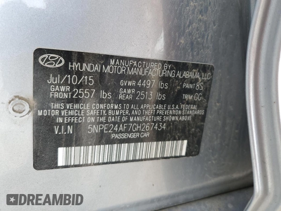 2016 Hyundai Sonata SE with VIN 5NPE24AF7GH267434, listed as a Copart auction lot 51478275 with 171,059 mi miles and Salvage Title. Bid and sale history available at carsss.com. Image 12.