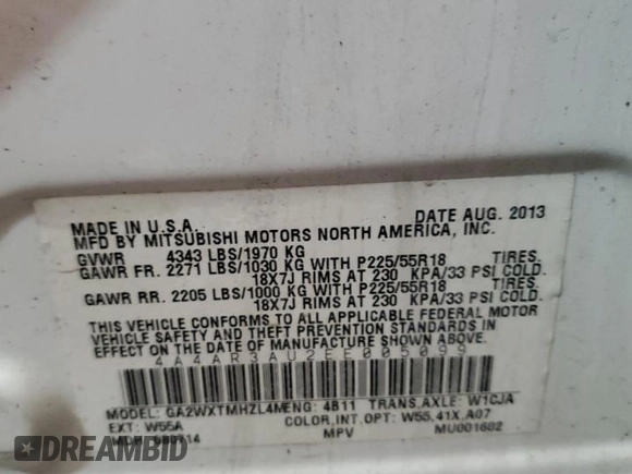 2014 Mitsubishi Outlander Sport ES with VIN 4A4AR3AU2EE005099, listed as a Copart auction lot 46838215 with 149,786 mi miles and Salvage Title. Bid and sale history available at carsss.com. Image 13.