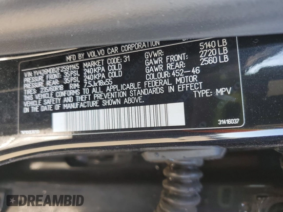 2015 Volvo XC60 T5 Drive-E Premier with VIN YV426MDB2F2591145, listed as a Copart auction lot 49221635 with 164,279 mi miles and Salvage title. Bid and sale history available at DreamBid. Image 13.