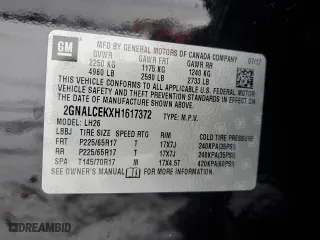 2017 Chevrolet Equinox LT with VIN 2GNALCEKXH1617372, listed as a Copart auction lot 45141145 with 129,166 mi miles and Salvage Title. Bid and sale history available at carsss.com. Image 14.