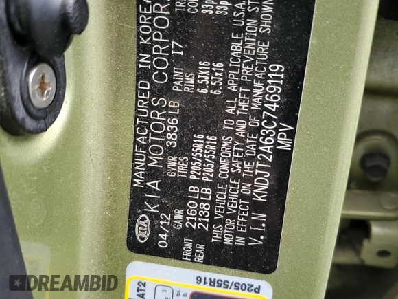 2012 Kia Soul + with VIN KNDJT2A63C7469119, listed as a Copart auction lot 54405585 with 153,432 mi miles and Salvage Title. Bid and sale history available at DreamBid. Image 14.