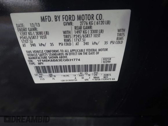 2014 Ford Explorer with VIN 1FM5K8B83EGB31774, listed as a IAAI auction lot 41540918 with 209,218 mi miles and . Bid and sale history available at carsss.com. Image 9.