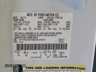 2013 Ford F-150 XL with VIN 1FTFW1ET5DKF21615, listed as a IAAI auction lot 42832458 with 196,851 mi miles and . Bid and sale history available at DreamBid. Image 7.