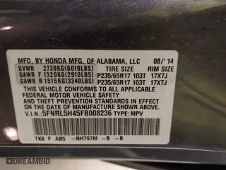 2015 Honda Odyssey EX with VIN 5FNRL5H45FB008236, listed as a IAAI auction lot 41830349 with 148,792 mi miles. Bid and sale history available at carsss.com. Image 9.