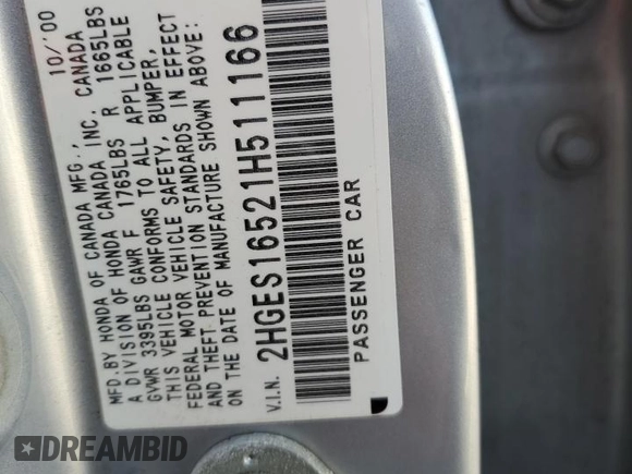 2001 Honda Civic LX z VIN 2HGES16521H511166, wystawiony jako Copart lot #61850595 z przebiegiem 153 192 mil mil oraz Szkoda całkowita • Salvage title. Historia ofert i sprzedaży dostępna na DreamBid. Obrazek 12.