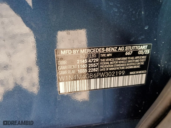 2023 Mercedes-Benz GLB with VIN W1N4M4GB6PW302199, listed as a Copart auction lot 44698095 with 25,704 mi miles and Salvage Title. Bid and sale history available at carsss.com. Image 13.