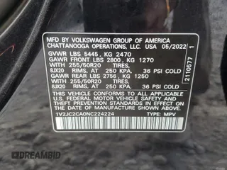 2022 Volkswagen Atlas SE with VIN 1V2JC2CA0NC224224, listed as a Copart auction lot 74612554 with 49,249 mi miles and Salvage title. Bid and sale history available at DreamBid. Image 13.