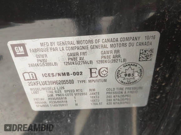 2017 GMC Terrain SLT with VIN 2GKFLUE39H6205500, listed as a IAAI auction lot 41734237 with 117,422 mi miles. Bid and sale history available at carsss.com. Image 9.