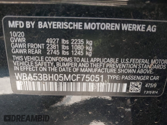 2021 BMW 5 Series 530i z VIN WBA53BH05MCF75051, wystawiony jako IAAI lot #41336049 z przebiegiem 71 933 mil mil oraz . Historia ofert i sprzedaży dostępna na DreamBid. Obrazek 9.