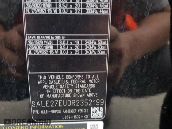 2024 Land Rover Defender X-Dynamic SE with VIN SALE27EU0R2352199, listed as a Copart auction lot 80959384 with 2,435 mi miles and Salvage title. Bid and sale history available at DreamBid. Image 14.