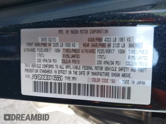 2013 Mazda CX-5 Touring with VIN JM3KE2CE3D0105660, listed as a IAAI auction lot 41876399 with 156,618 mi miles. Bid and sale history available at carsss.com. Image 9.