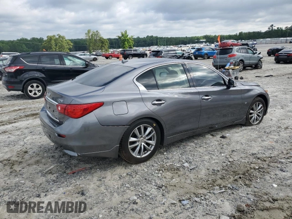 2014 Infiniti Q50 Premium with VIN JN1BV7APXEM675338, listed as a Copart auction lot 57125045 with 58,267 mi miles and Salvage title. Bid and sale history available at DreamBid. Image 3.