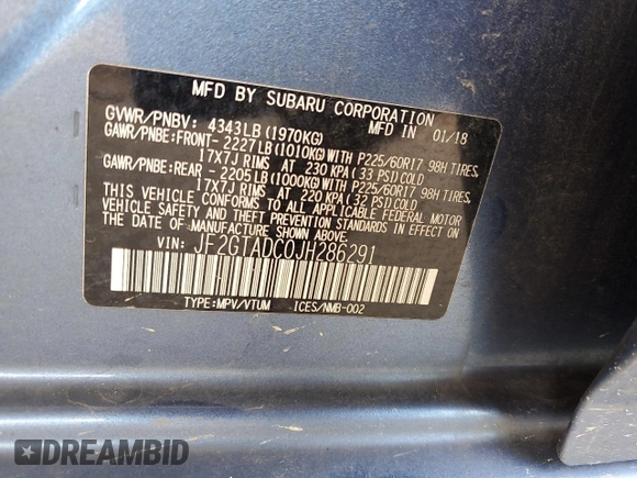 2018 Subaru Crosstrek Premium z VIN JF2GTADC0JH286291, wystawiony jako Copart lot #57723815 z przebiegiem 149 296 mil mil oraz Szkoda całkowita • Salvage title. Historia ofert i sprzedaży dostępna na DreamBid. Obrazek 12.