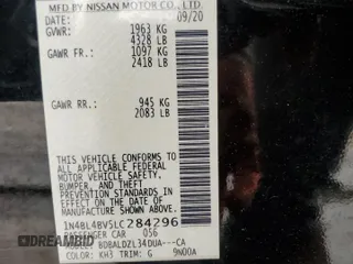2020 Nissan Altima S with VIN 1N4BL4BV5LC284296, listed as a Copart auction lot 58812365 with 80,557 mi miles and Salvage title. Bid and sale history available at DreamBid. Image 12.