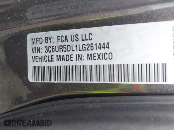 2020 Ram 2500 Big Horn with VIN 3C6UR5DL1LG261444, listed as a IAAI auction lot 41903347 with 56,693 mi miles. Bid and sale history available at carsss.com. Image 9.