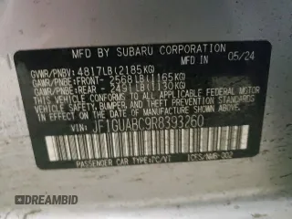 2024 Subaru Impreza with VIN JF1GUABC9R8393260, listed as a Copart auction lot 89240265 with 3,690 mi miles and Salvage Title. Bid and sale history available at carsss.com. Image 12.