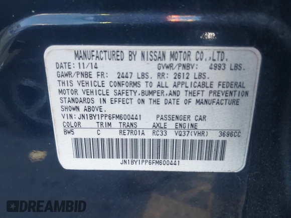 2015 Infiniti Q70 with VIN JN1BY1PP6FM600441, listed as a IAAI auction lot 41328735 with 156,402 mi miles and . Bid and sale history available at DreamBid. Image 9.