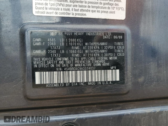 2010 Subaru Outback Limited Power Moon with VIN 4S4BRCKC9A3314037, listed as a Copart auction lot 61821935 with 156,386 mi miles and Salvage title. Bid and sale history available at DreamBid. Image 14.