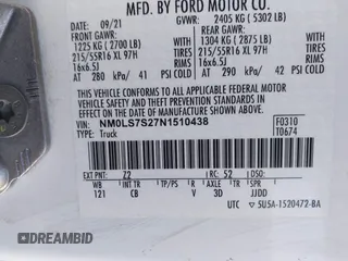 2022 Ford Transit Connect XL with VIN NM0LS7S27N1510438, listed as a IAAI auction lot 42131590 with 141,528 mi miles and . Bid and sale history available at DreamBid. Image 9.