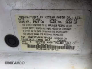 2003 Nissan Sentra XE with VIN 3N1CB51D23L784763, listed as a Copart auction lot 54683005 with Not Provided miles and Salvage Title. Bid and sale history available at DreamBid. Image 12.
