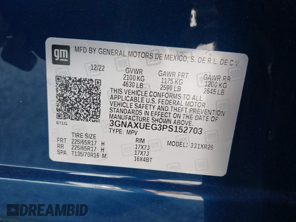 2023 Chevrolet Equinox LT z VIN 3GNAXUEG3PS152703, wystawiony jako IAAI lot #42294918 z przebiegiem 28 516 mil mil oraz . Historia ofert i sprzedaży dostępna na DreamBid. Obrazek 9.