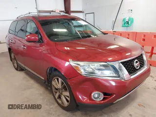 2014 Nissan Pathfinder Platinum with VIN 5N1AR2MM5EC727266, listed as a IAAI auction lot 41494420 with 214,646 mi miles and . Bid and sale history available at DreamBid. Image 1.