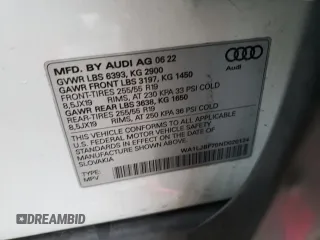 2022 Audi Q7 Premium Plus with VIN WA1LJBF70ND020124, listed as a Copart auction lot 42432685 with 36,644 mi miles and Salvage title. Bid and sale history available at DreamBid. Image 13.