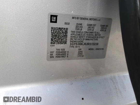 2018 Cadillac Escalade Luxury with VIN 1GYS3BKJ0JR372219, listed as a Copart auction lot 54104855 with 69,347 mi miles and Salvage title. Bid and sale history available at DreamBid. Image 13.