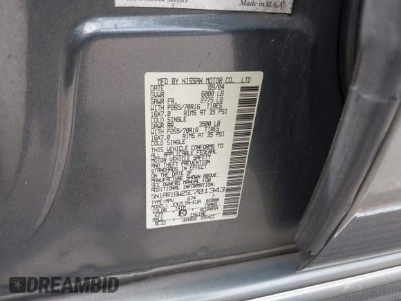 2005 Nissan Pathfinder SE z VIN 5N1AR18W25C701343, wystawiony jako IAAI lot #42209613 z przebiegiem 231 149 mil mil oraz . Historia ofert i sprzedaży dostępna na DreamBid. Obrazek 9.