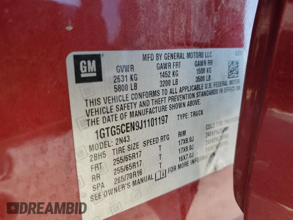 2018 GMC Canyon 2WD SLE with VIN 1GTG5CEN9J1101197, listed as a Copart auction lot 64589574 with 73,808 mi miles and Salvage Title. Bid and sale history available at carsss.com. Image 12.