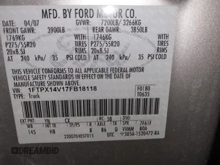 2007 Ford F-150 XLT with VIN 1FTPX14V17FB18118, listed as a IAAI auction lot 42230624 with 127,418 mi miles and . Bid and sale history available at DreamBid. Image 9.