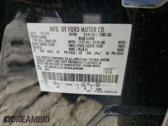 2014 Ford Edge SEL with VIN 2FMDK3JC9EBA29598, listed as a Copart auction lot 43772585 with 110,162 mi miles and Salvage Title. Bid and sale history available at carsss.com. Image 15.