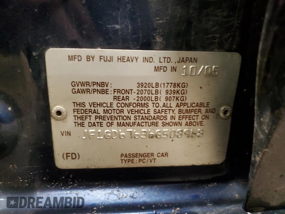 2006 Subaru Impreza i z VIN JF1GD67636G508968, wystawiony jako Copart lot #86688714 z przebiegiem 140 090 mil mil oraz Szkoda całkowita • Salvage title. Historia ofert i sprzedaży dostępna na DreamBid. Obrazek 12.