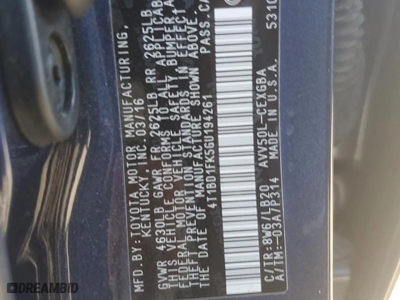 2016 Toyota Camry Hybrid LE with VIN 4T1BD1FK5GU194261, listed as a Copart auction lot 47658505 with NaN miles and Salvage Title. Bid and sale history available at carsss.com. Image 12.