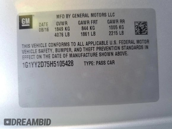 2017 Chevrolet Corvette Grand Sport 2LT with VIN 1G1YY2D75H5105428, listed as a Copart auction lot 42156015 with 31,563 mi miles and Salvage Title. Bid and sale history available at carsss.com. Image 12.