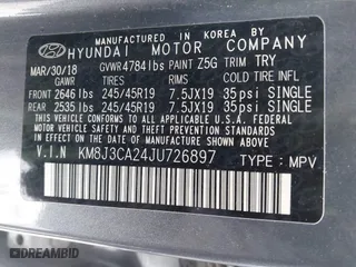 2018 Hyundai Tucson Value with VIN KM8J3CA24JU726897, listed as a IAAI auction lot 41396000 with 55,320 mi miles. Bid and sale history available at carsss.com. Image 9.