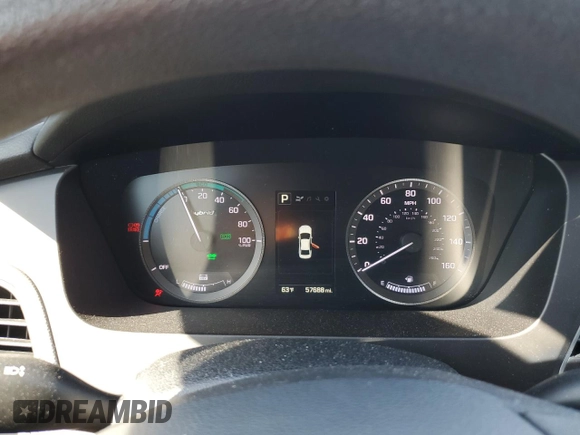 2016 Hyundai Sonata Hybrid SE with VIN KMHE24L1XGA025242, listed as a Copart auction lot 47191383 with 57,688 mi miles. Bid and sale history available at carsss.com. Image 9.