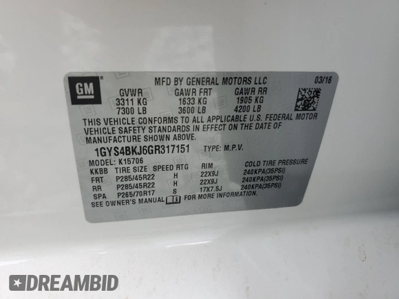 2016 Cadillac Escalade Luxury Collection z VIN 1GYS4BKJ6GR317151, wystawiony jako Copart lot #45726035 z przebiegiem 74 312 mil mil oraz Szkody całkowita. Historia ofert i sprzedaży dostępna na DreamBid. Obrazek 15.