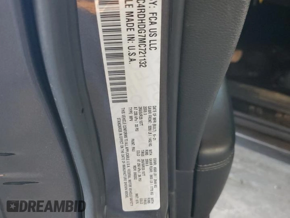 2021 Dodge Durango GT с VIN 1C4RDHDG7MC721132, выставлен на аукционе Copart как лот 60484525 с пробегом 63 643 миль миль и Списание • Salvage title. История ставок и продаж доступна на DreamBid. Изображение 14.