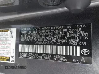 2007 Toyota Camry LE with VIN JTNBK46K873015787, listed as a IAAI auction lot 42071849 with 61,661 mi miles and . Bid and sale history available at DreamBid. Image 9.