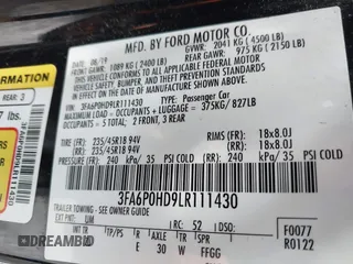 2020 Ford Fusion SE с VIN 3FA6P0HD9LR111430, выставлен на аукционе IAAI как лот 42502201 с пробегом 95 307 миль миль и . История ставок и продаж доступна на DreamBid. Изображение 9.