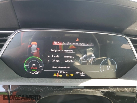 2021 Audi e-tron Premium Plus with VIN WA1LAAGE4MB027773, listed as a Copart auction lot 50399543 with 22,734 mi miles. Bid and sale history available at carsss.com. Image 9.