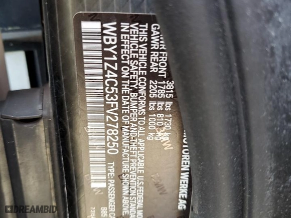 2015 BMW i3 with VIN WBY1Z4C53FV278250, listed as a Copart auction lot 40216153 with 97,744 mi miles. Bid and sale history available at carsss.com. Image 12.